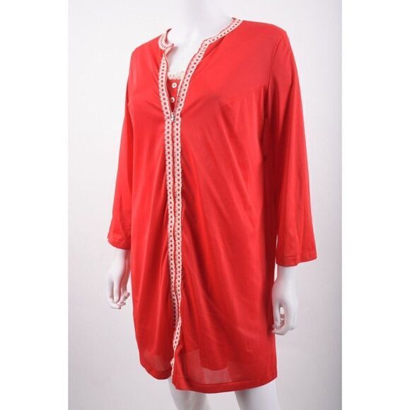 Vintage Womens Peignoir Babydoll Nightgown Pajama set + Robe Red Lace Trim Short - Picture 4 of 12